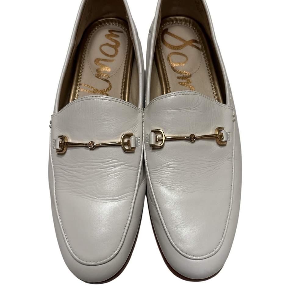 Sam Edelman Loraine White Leather Loafers with Gold Accent,size 8M